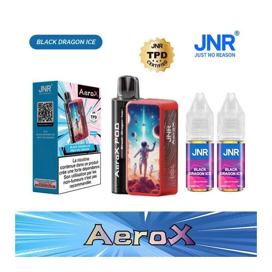 Pack de 100 - JNR AeroX 32K – Black Dragon Ice (Fruit du Dragon Glacée) - 32 000 puffs
