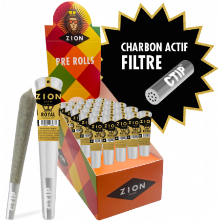 Joints pré-roulés CBD ZION Royal - Fleur + Résine + Filtre à Charbon Actif - 1 boite de 25 cones