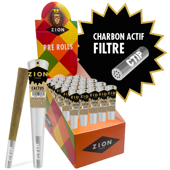 Joints pré-roulés CBD ZION Cactus - Fleur + SugarWax + Résine + Filtre à Charbon Actif - 1 boite de 25 cones