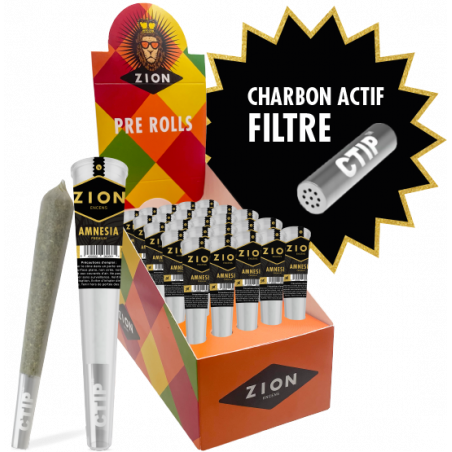 Joints pré-roulés CBD ZION Amnésia Premium - Fleur + Filtre à Charbon Actif - 1 boite de 25 cones